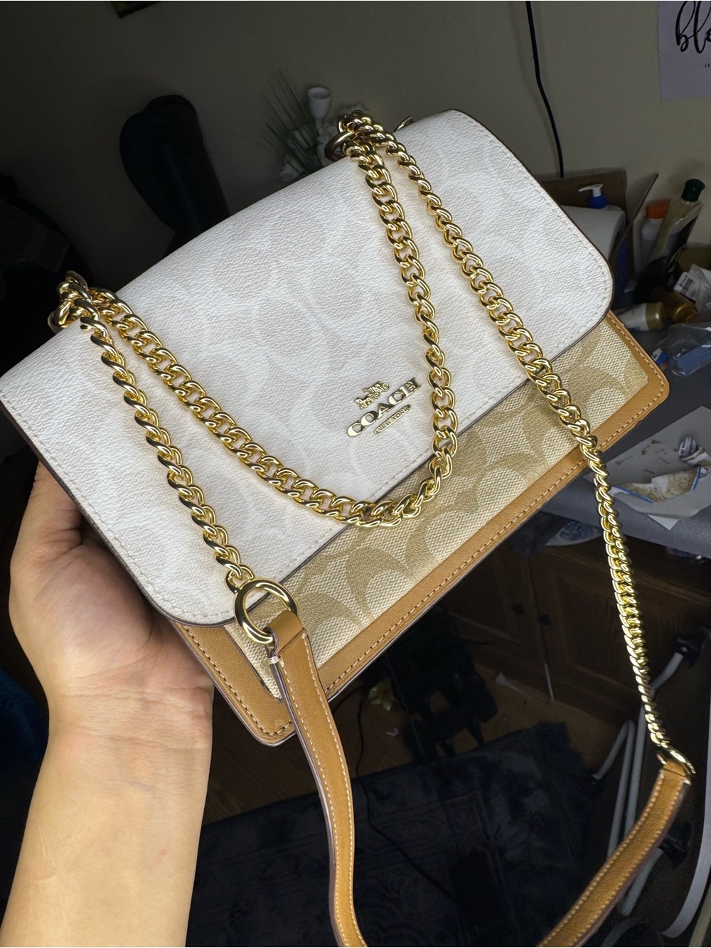 Coach Klare crossbody bag Two-Tone Signature Chain Shoulder Bag - Cream & Tan